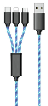 2go 3in1 Led Cable Azul Para Micro-Usb & Apple & Usb Type-C