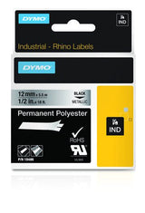 Dymo Rhino Cinta De Etiquetas Industrial Adhesiva Id1-12, Negro Sobre Plateado De 12mmx5´5m, Poliester (S0718180)