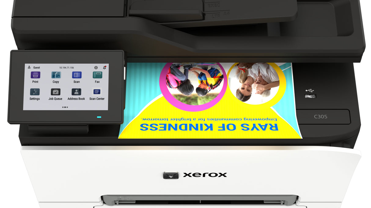 Xerox C305v/Aeeu Impresora Multifunción Color Laser A4/Legal (Material) Hasta 30 Ppm (Copiando) Hasta 30 Ppm (Impresión) 250 Hojas 33.6 Kbps Usb 2.0 Gigabit Lan Wi-Fi(Ac) Host Usb 2.0
