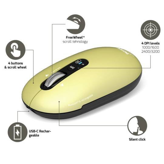Port Designs Professional Bluetooth Mouse Built-In Usb-C Rechargeable Battery Up To 1 Month Autonomy Freewheel Technology