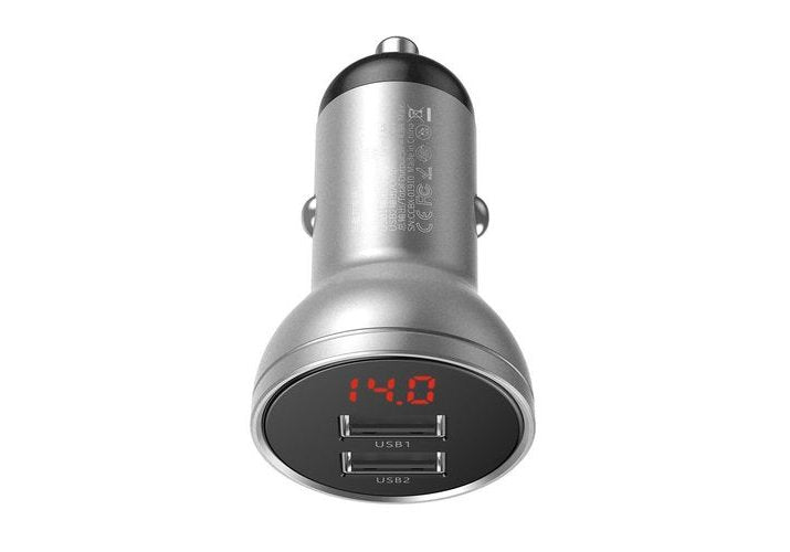 Baseus Car Charger Digital Display Dual Usb 4.8a 24w Silver (Ccbx-0s)