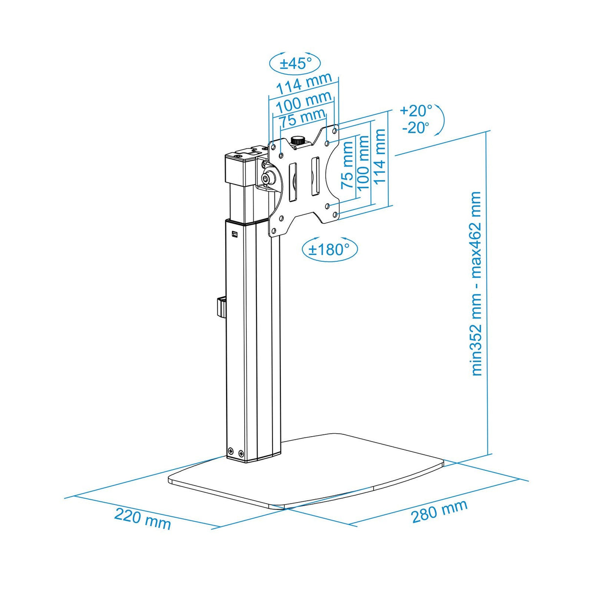 Tooq Soporte De Mesa Para Monitor De 17"-32" - Regulacion De Altura Por Piston De Gas - Gestion De Cables - Peso Max