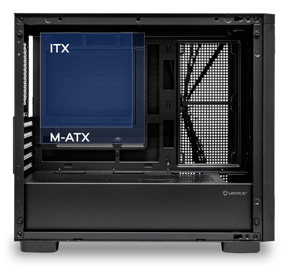 Caja Microatx Unyka Revelat Mesh Edge Gpu 450mm 1x3.5 1x2.5 Color Negro