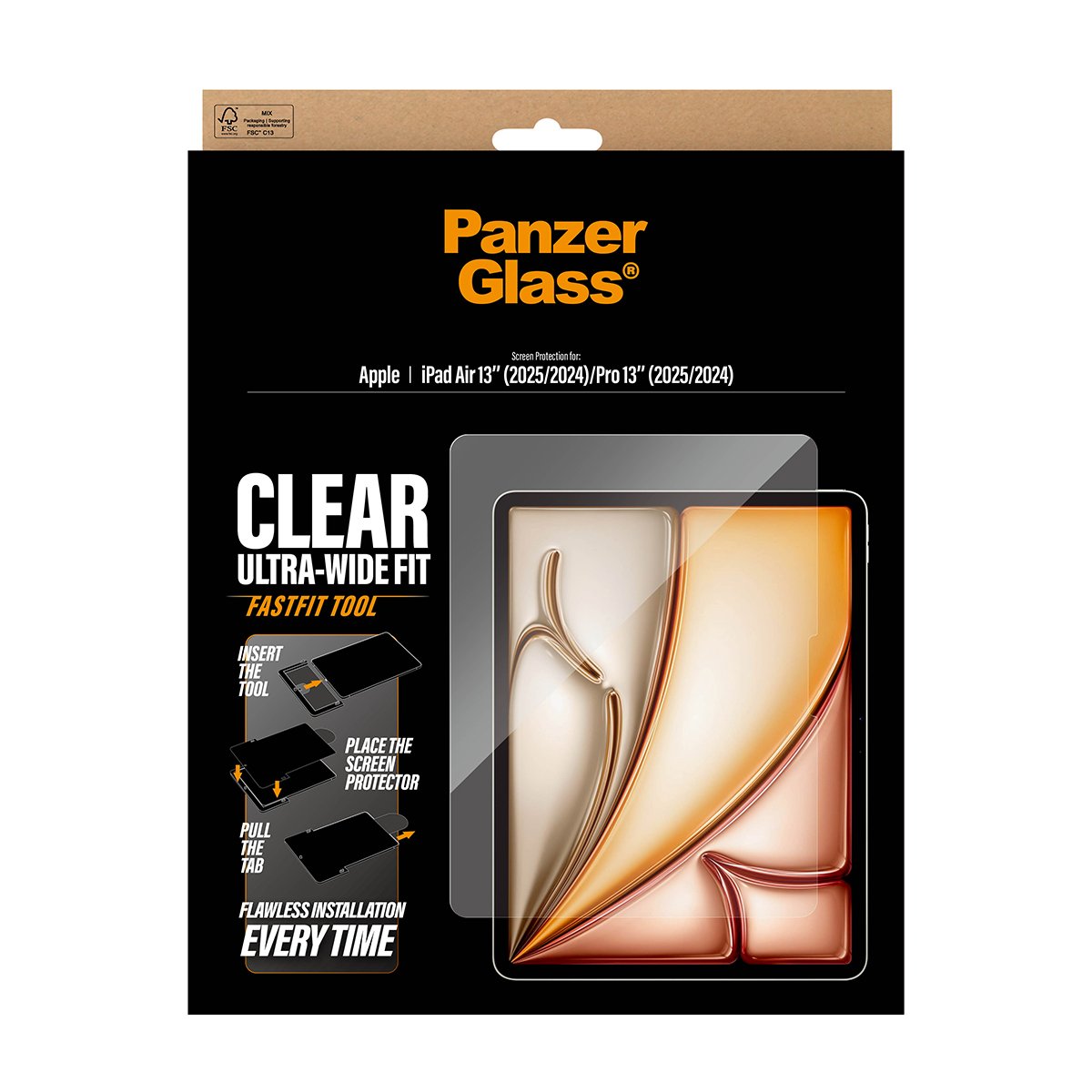 Panzerglass ® Screen Protector Ipad Air 13" (2024-2026)  Pro 13" (2024-2025)  Ultra-Wide Fit W. Fastfit Tool Protector De Pantalla Apple 1 Pieza(S)