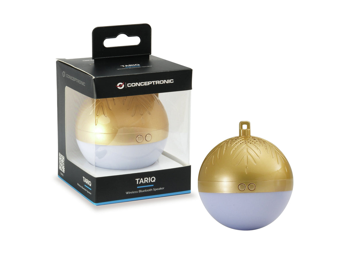 Altavoz Bluetooth Conceptronic Tariq Bola De Navidad Con Luz Led Tws Color Dorado
