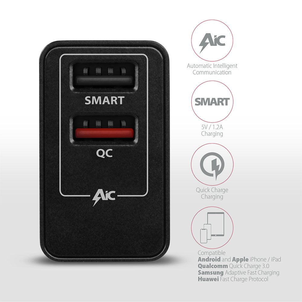 Axagon Acu-Qs24, Cargador De Red RãPido E Inteligente, 2x Puerto Usb Qc3.0 / Afc / Fcp + 5v-1.2a, 24w