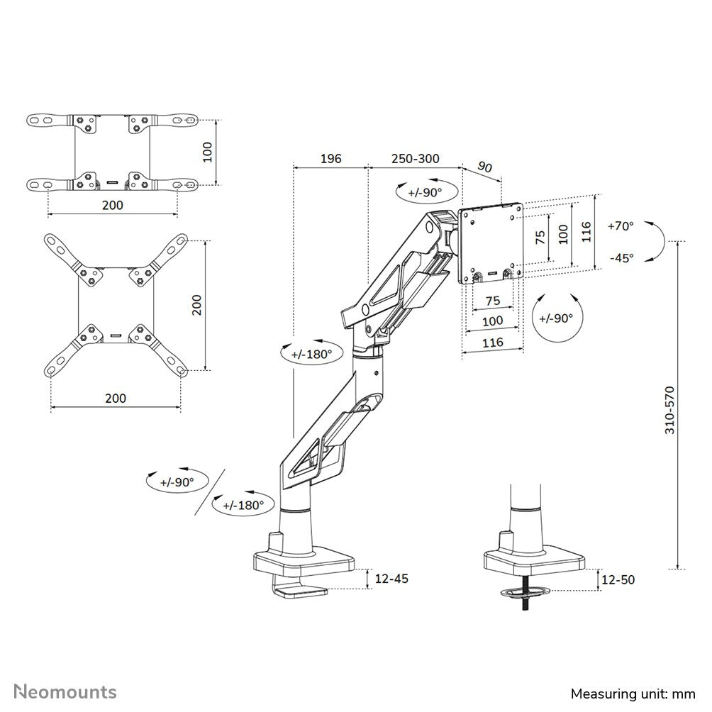 Neomounts Monitor Arm -30kg 24-57'' Tilt Swivel Height Adjustable