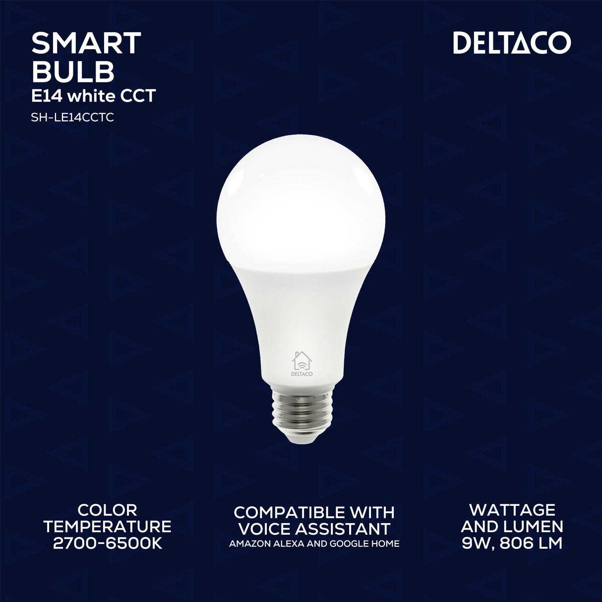Deltaco Smart Home Sh-Le27cctc Led Bulb, E27, 9w, Wifi, Adjustable, 2700k-6500k