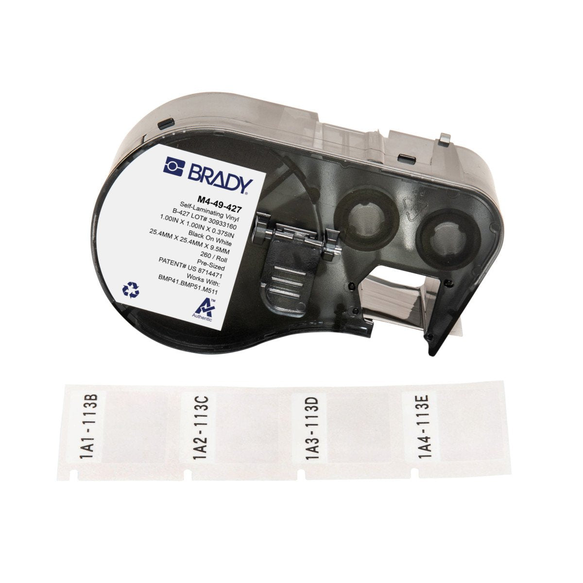 EAN 888434591772 - Brady M4-49-427 etiqueta de impresora Negro, Blanco Etiqueta para impresora autoadhesiva imagen 1