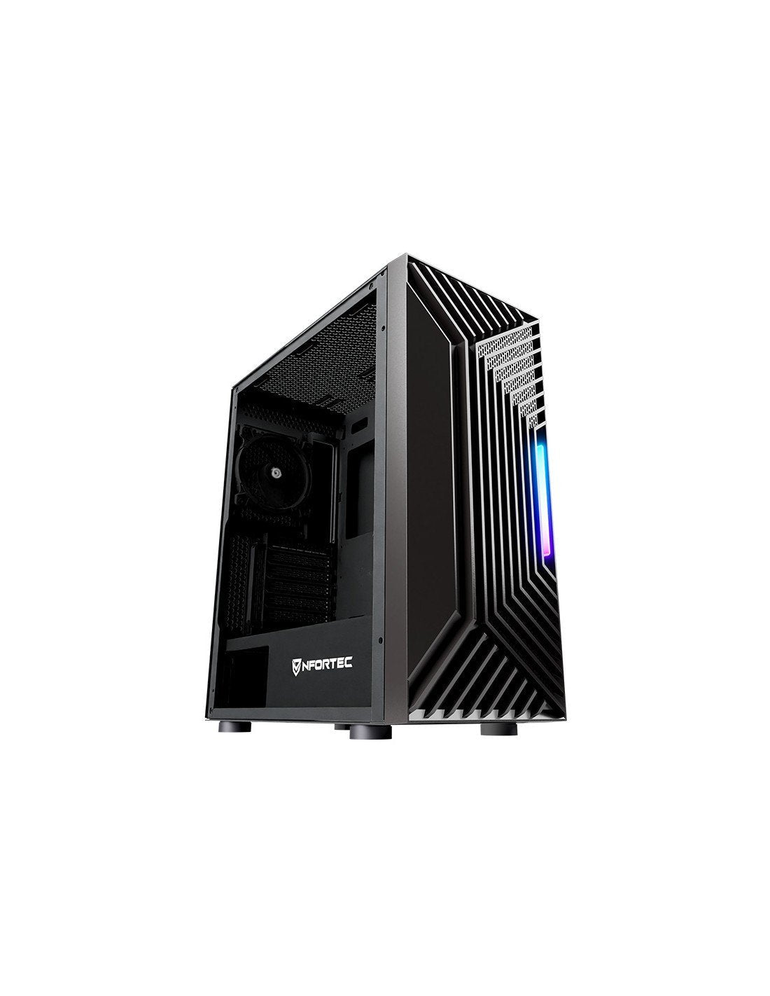 Nfortec Caja Gaming Cristal Templado Nervia Black. Usb 3.0 A-Rgb. Negro