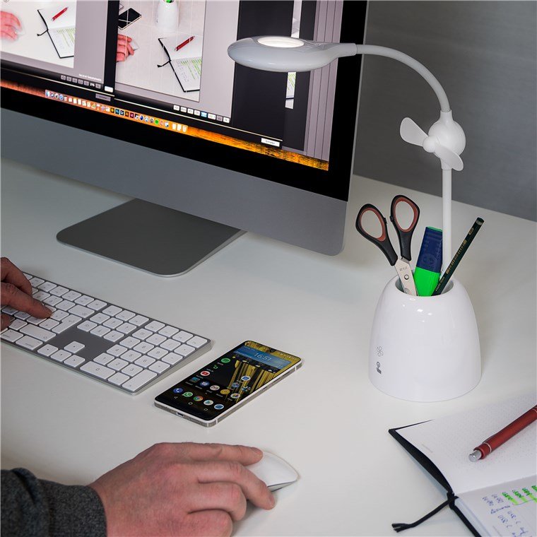 Goobay Wireless Desk Lamp Led With Fan + Pen Box - White