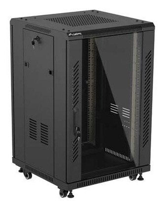 Lanberg Rack Cabinet 19 " Free Standing 18u 600x600 Flat Pack With Glass Door Black