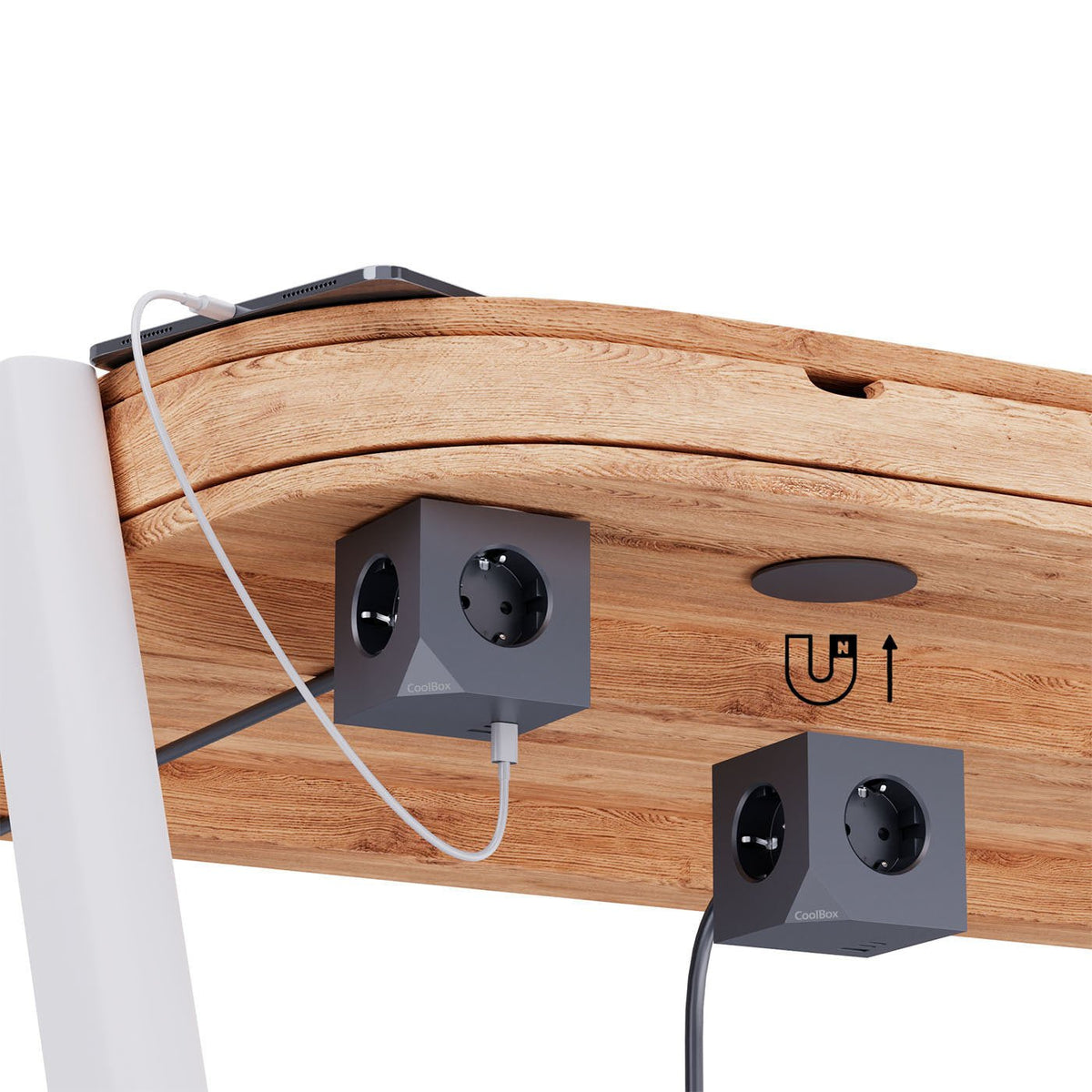 Base 3 Enchufes Cubo Magnetica Con Carga Usb Y Cable Ac Integrado