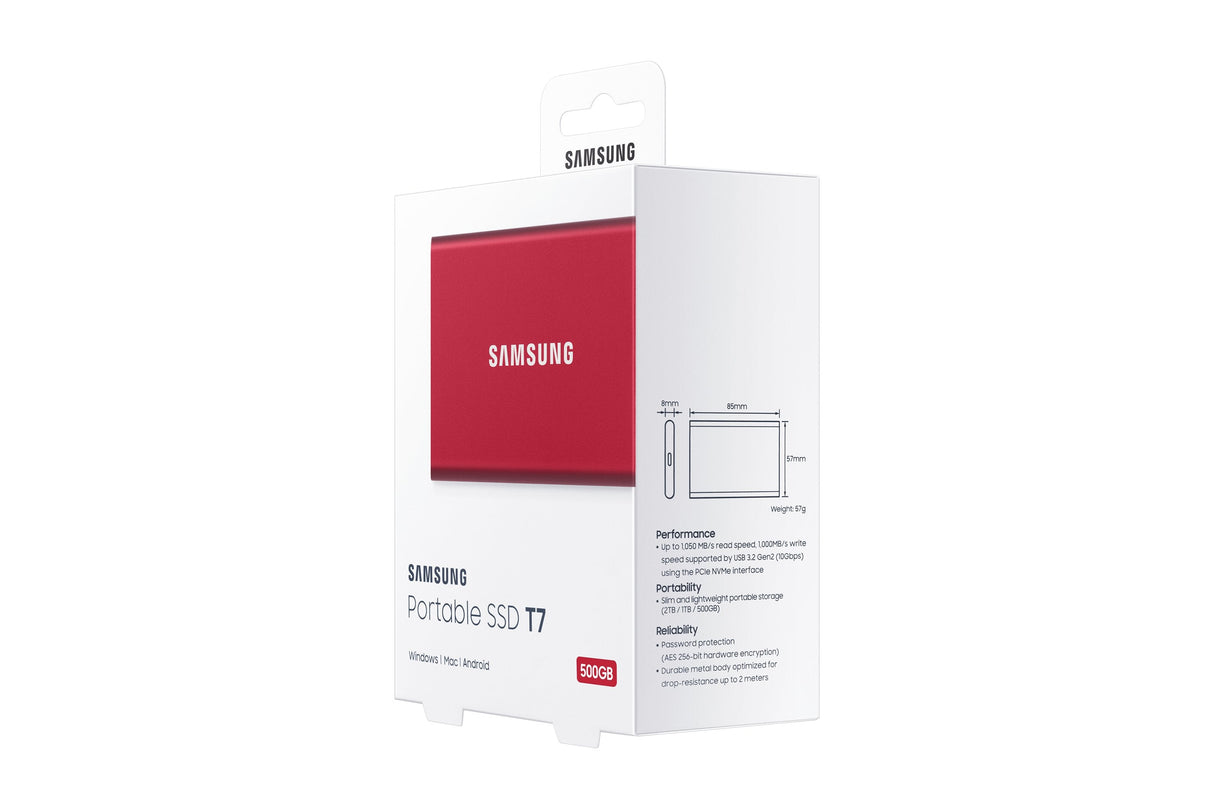 Disco Externo Ssd Samsung 500gb Portable T7 Usb3.2 Gen.2 Mettalic Red Extern Kit