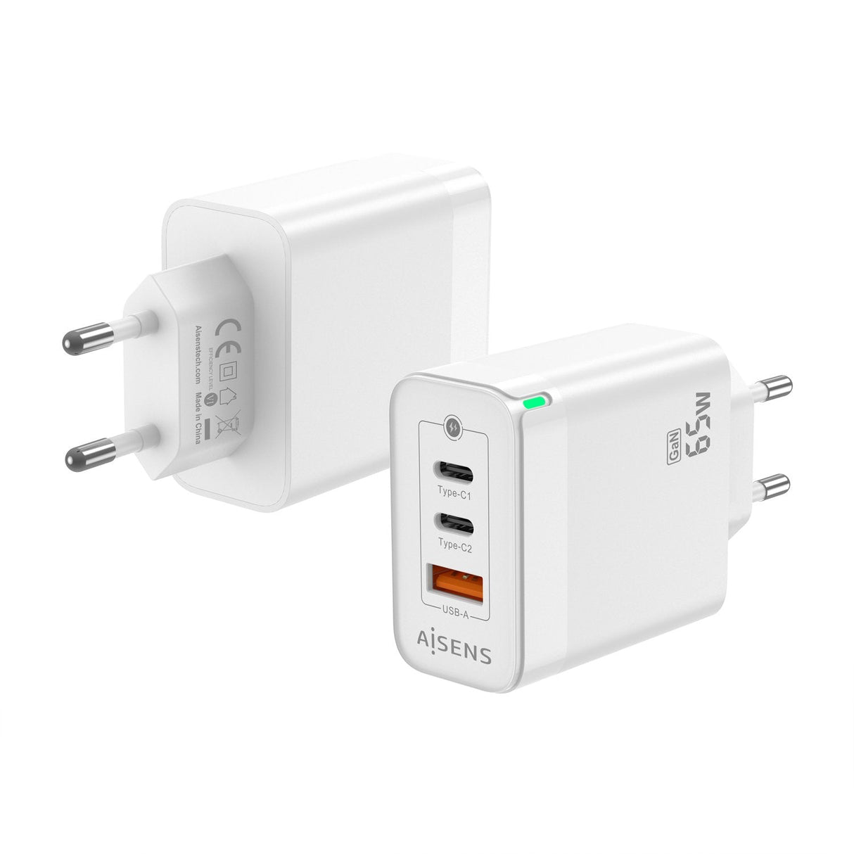 Aisens Cargador Gan 65w - 2xusb-C Pd3.0 Qc4.0 - 1xusb-A Qc3.0 - Blanco