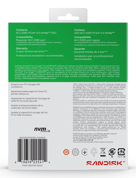 EAN 0718037904634 - SanDisk Green WD SN3000 NVMe 500 GB M.2 PCI Express 4.0 QLC 3D NAND imagen 7