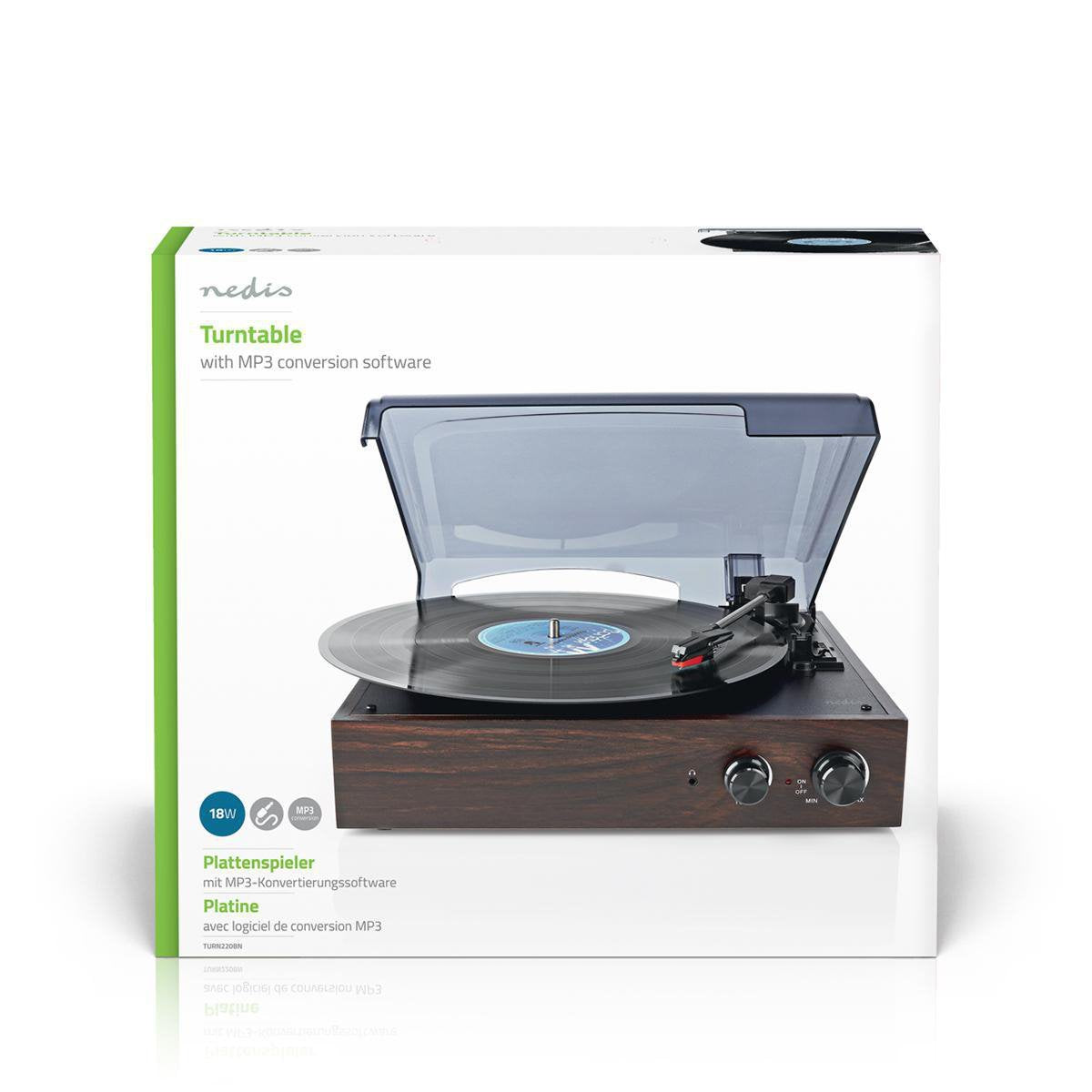 Nedis Tocadiscos 33  45  78 Rpm  18 W Conversión A Mp3  Abs  Mdf  Marrón