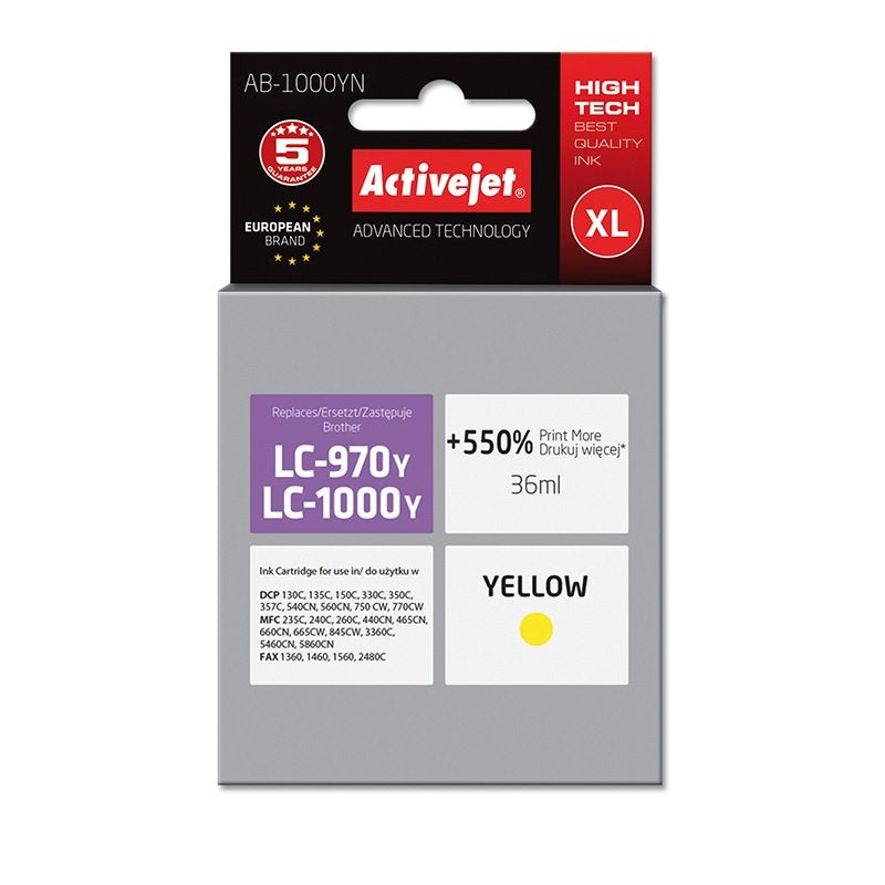 Activejet Tinta Ab-1000yn (Reemplazo De Brother Lc1000y/970y Supreme 36 Ml Amarillo)
