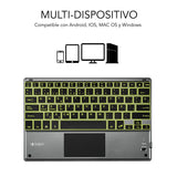 Teclado Bluetooth Subblim Smbt51 Con Touchpad Smart Blacklit Grey Bt 3.0 Teclas Iluminadas Batería 420mah Compatible Multidispositivo