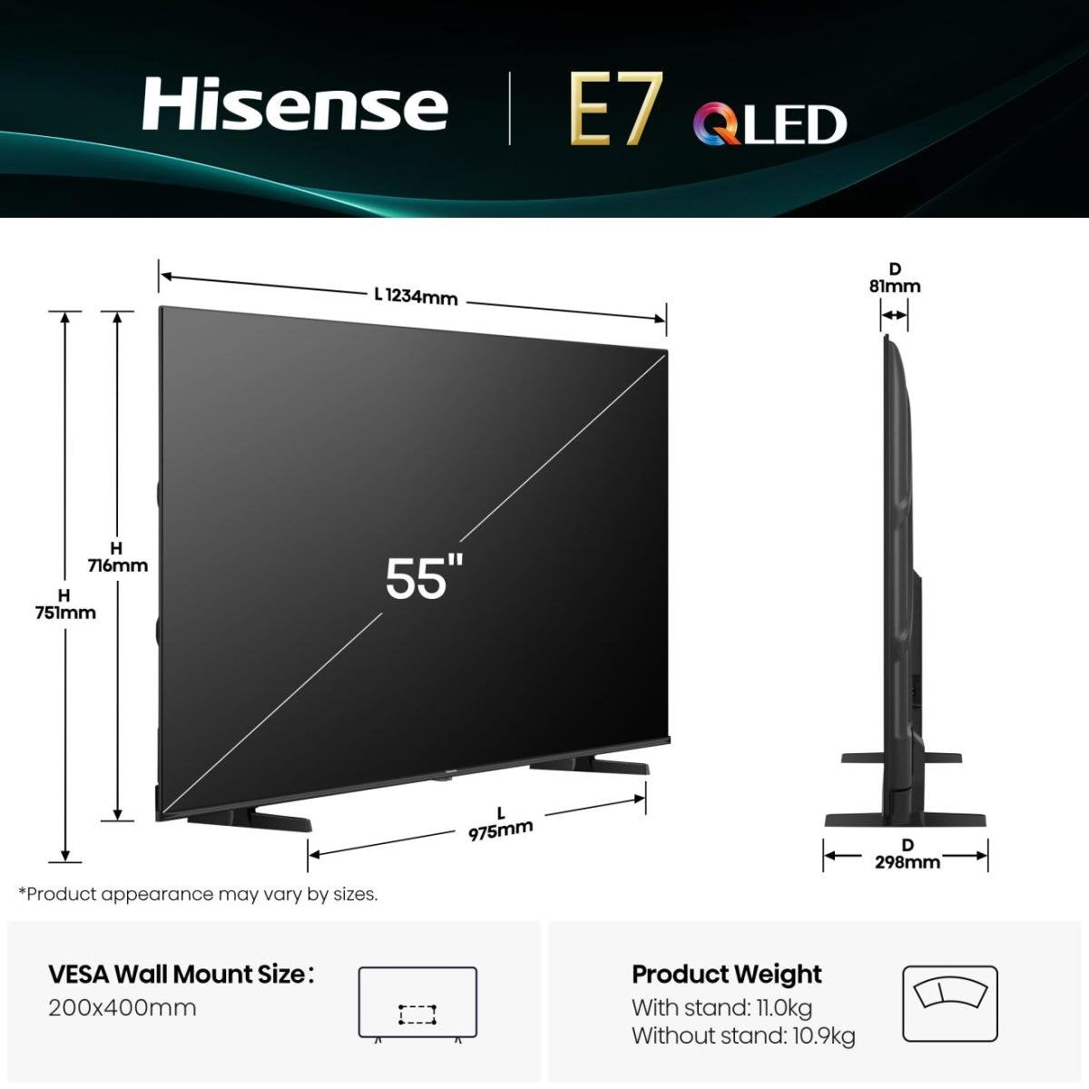 EAN 6942351418728 - Hisense 55E7Q 139,7 cm (55") 4K Ultra HD Smart TV Wifi Negro imagen 2