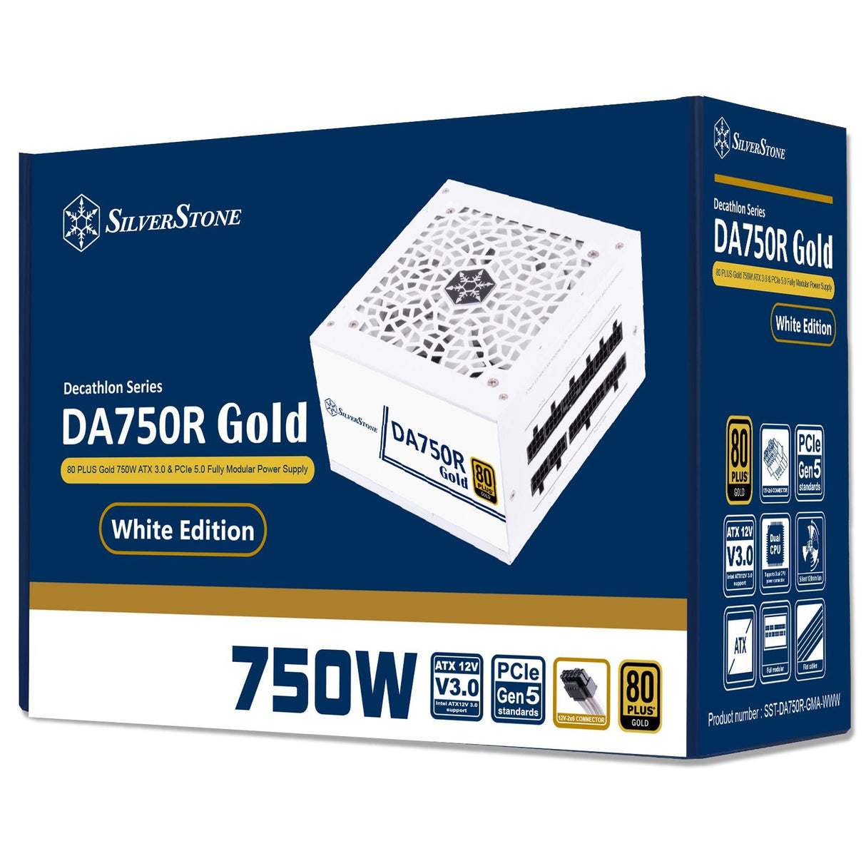Fuente De Alimentación Silverstone Sst-Da750r-Gma-Www  Para Pc Blanca, 1x Atx3.0 De 12 Pines, 4x Pcie, Gestión De Cables, 750 Vatios Sst-Da750r-Gma-Www