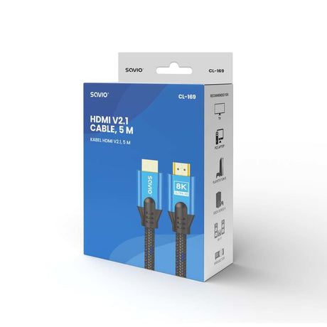 EAN 5901986047568 - Savio HDMI (M) v2.1 cable 5m 8K copper blue-black golden tips CL-169 cable HDMI HDMI tipo A (Estándar) Ne imagen 3