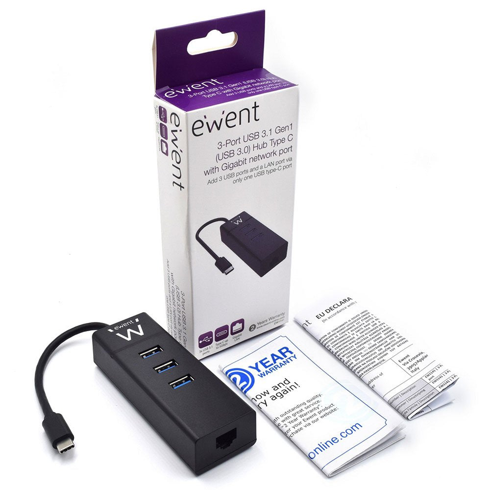 Ewent Ew1141 Hub Tipo-C 3pts.Usb 3.1+1pto. Gigabit