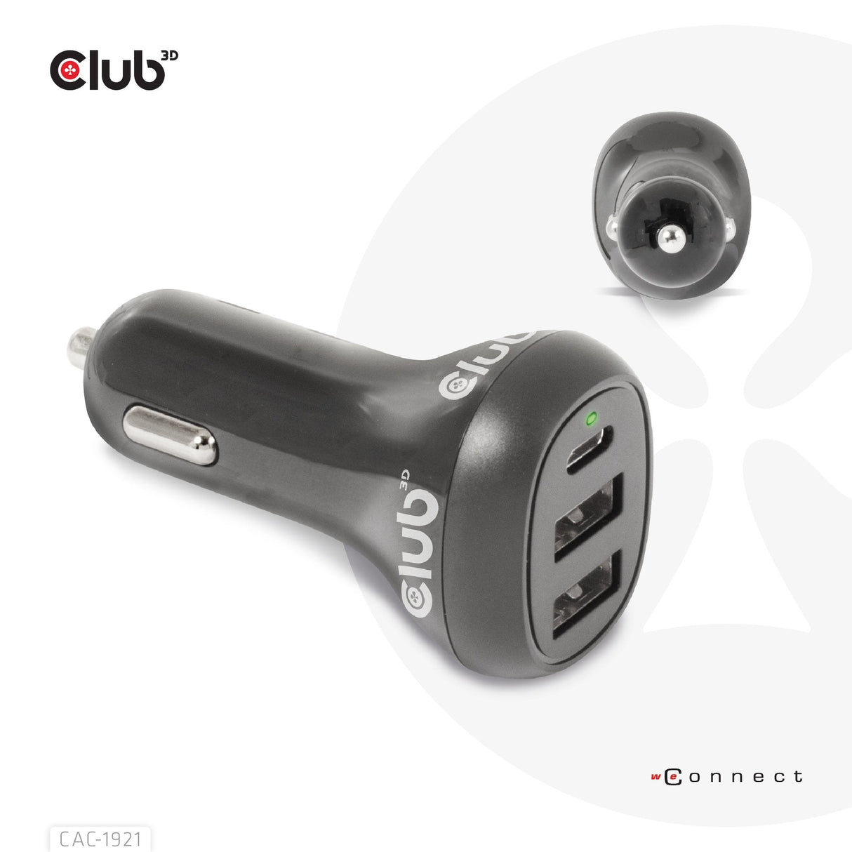 Cargador De Coche Usb Club3d 1xusb C, 2xusb A, 36w, 12 24v
