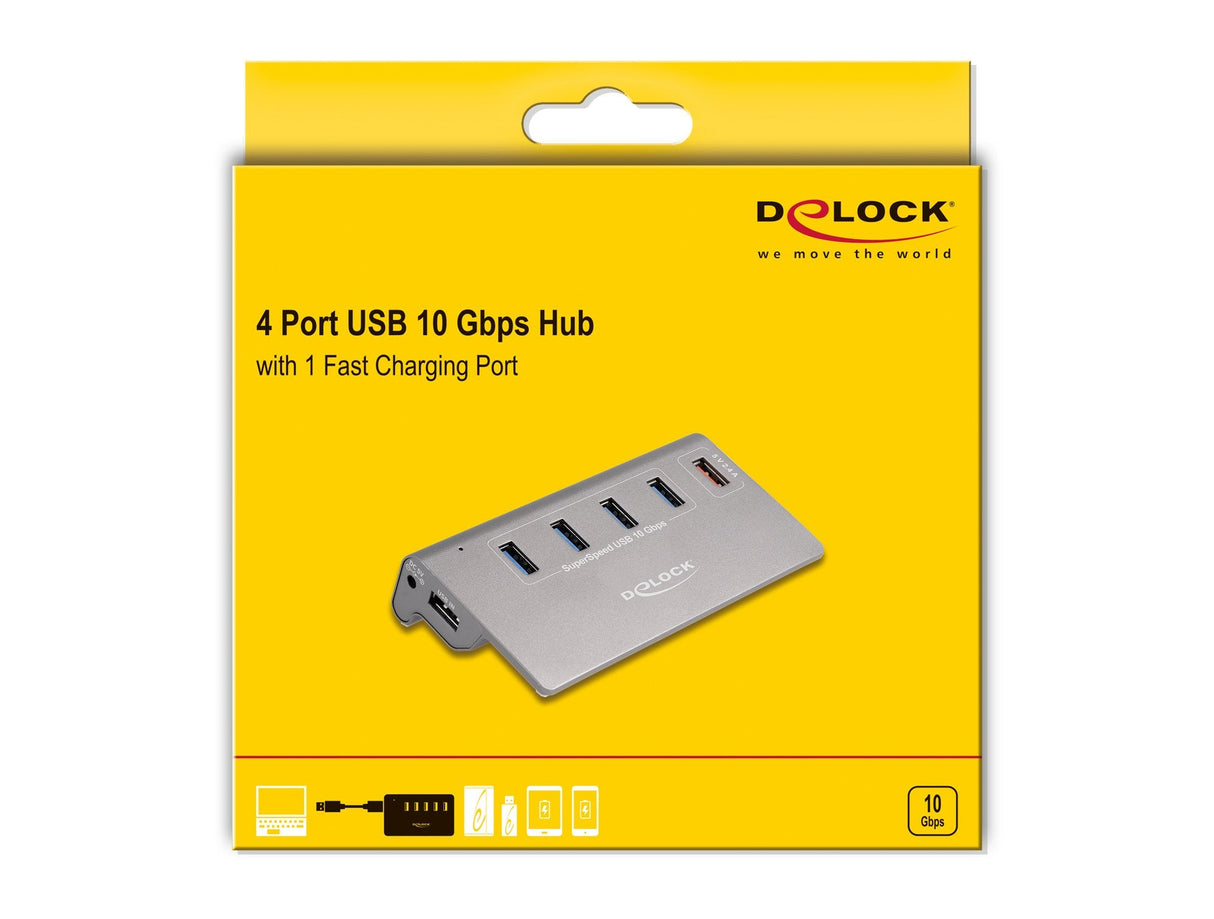 Delock 64182 Hub Usb 10 Gbps Con 4 Puertos Usb Tipo-A + 1 Puerto De Carga Rápida, Incluida La Fuente De Alimentación
