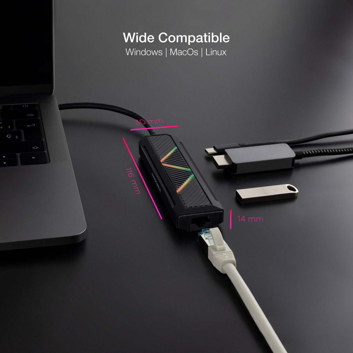 Nanocable 5 En 1 Hub Usb-C 3.0 Con 2x Usb-A 3.0, 1x Usb-C Pd, 1x Hdmi, 1x Rj45 - Carcasa De Aluminio - Cable De 0.15m