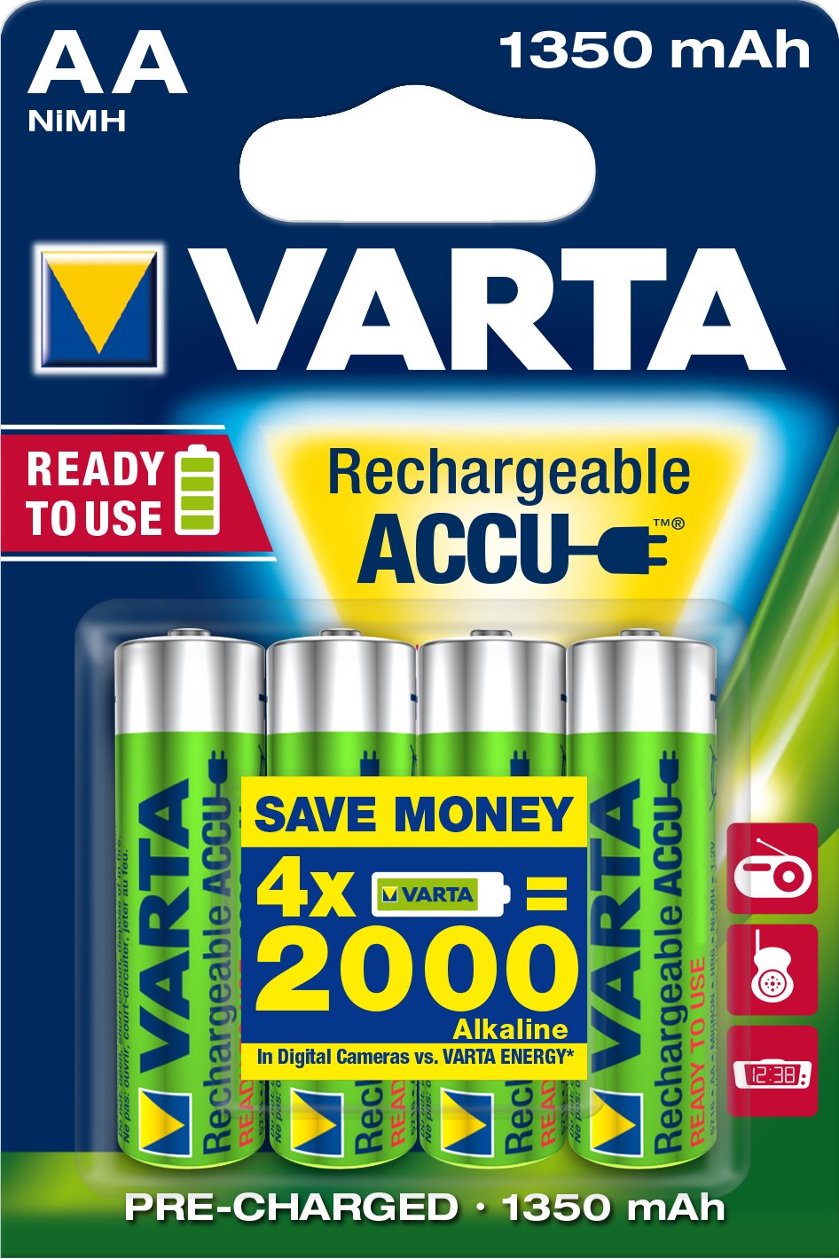 Pila Recargable Varta Power Tipo Aa 1350mah Ready To Use Pack 4