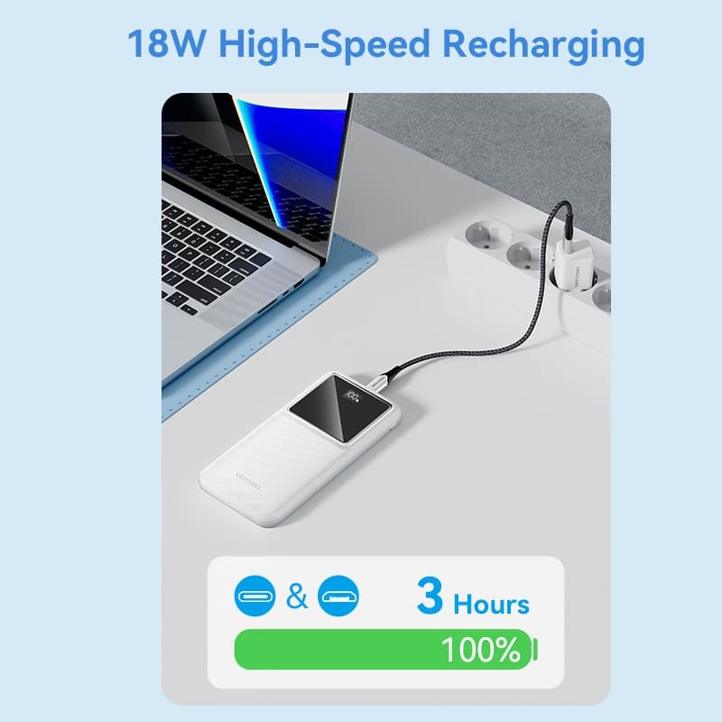 EAN 6922794781566 - Vention Powerbank, ventiliacija, FHKW0, 10000 mAh, mikro USB, USB-C, 2xUSB-A, Blanco imagen 7