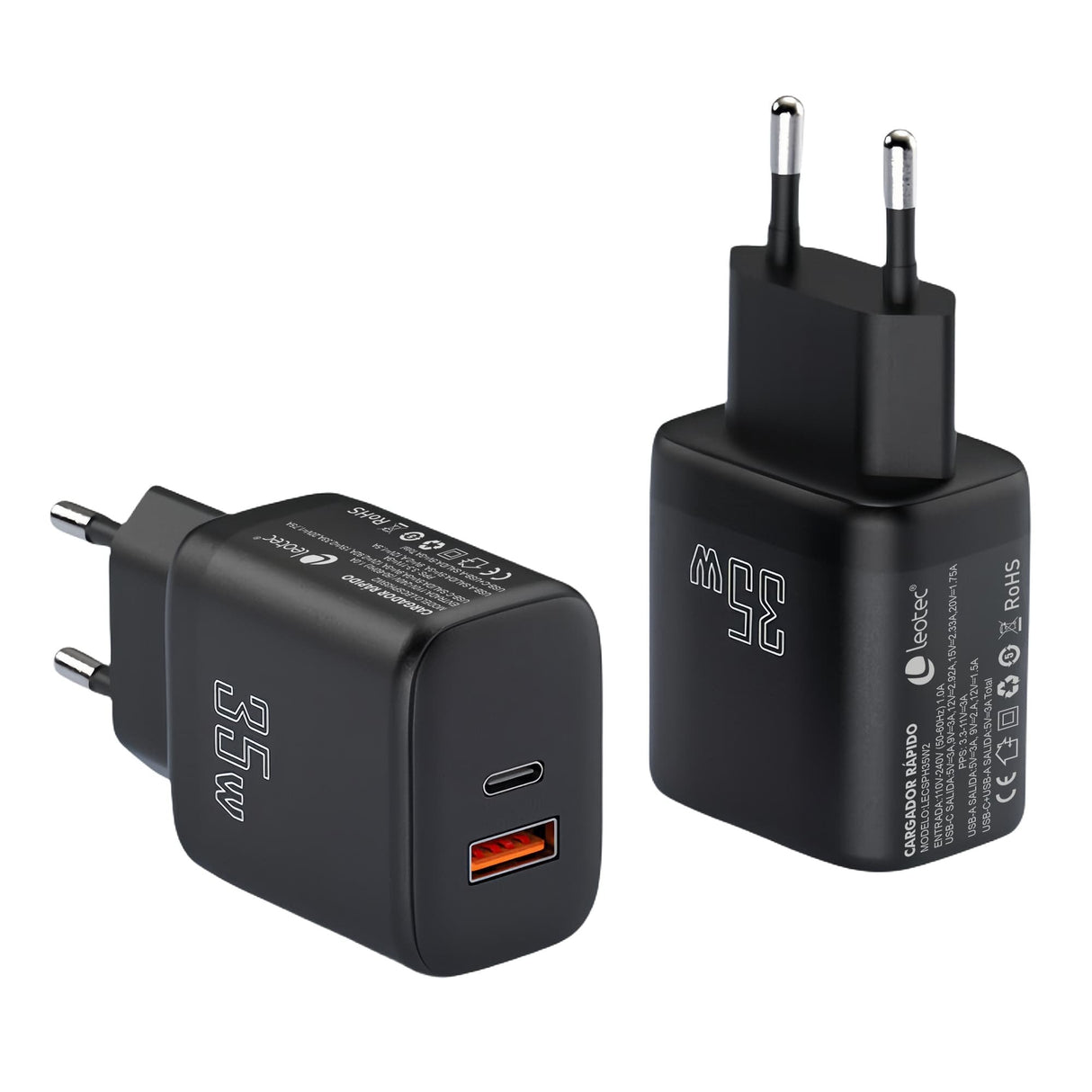 Cargador De Pared Leotec Lecsph35w2 1xusb Tipo-C 1xusb 35w