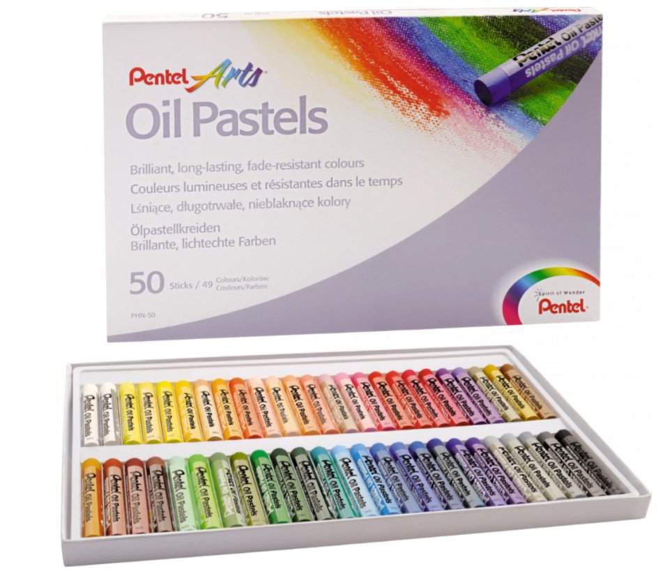 Pentel Oil Pastels Pack De 50 Pasteles Oleo - Blandos, Cremosos Y De Secado Lento - Colores Surtidos