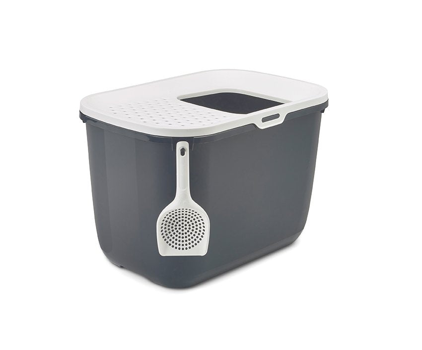 Savic Hop Antracita Con Tapa Blanca  Bandeja Sanitaria Para Gatos  58,5x39x39,5 Cm  1 Ud.