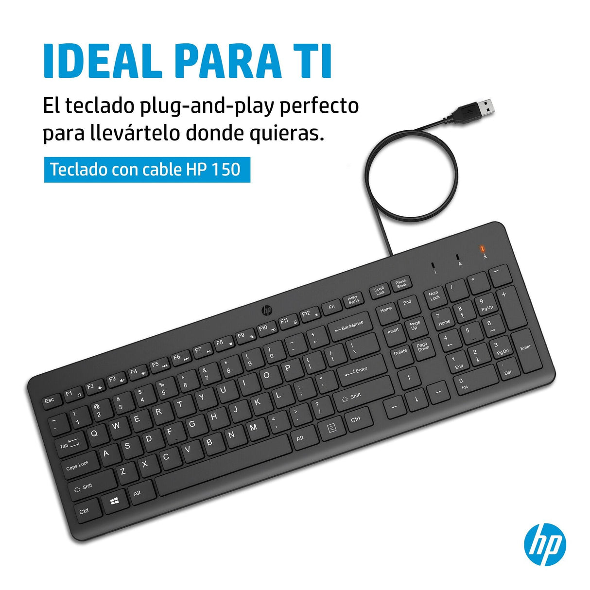 Teclado Con Cable Hp 150, Diseño De, Negro 664r5aa#Abd