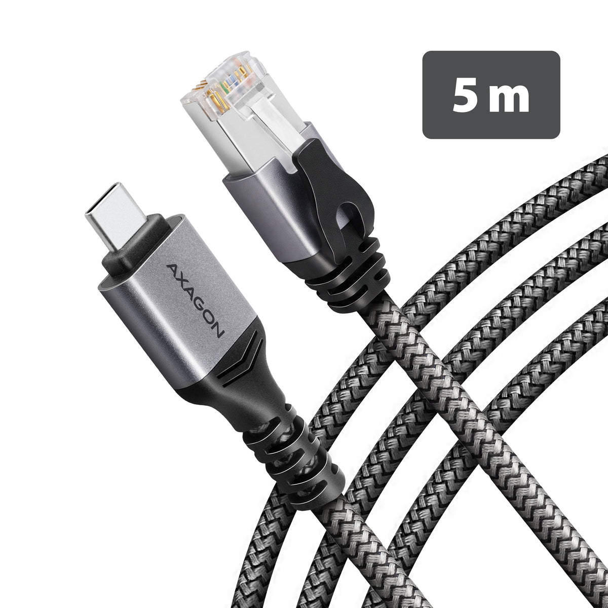 Axagon Ade-Cm50 Usb-C 5gbps - Gigabit Ethernet Adapter With Integrated Cat6 Rj-45 Network Cable (5 M), Asix Ax88179b