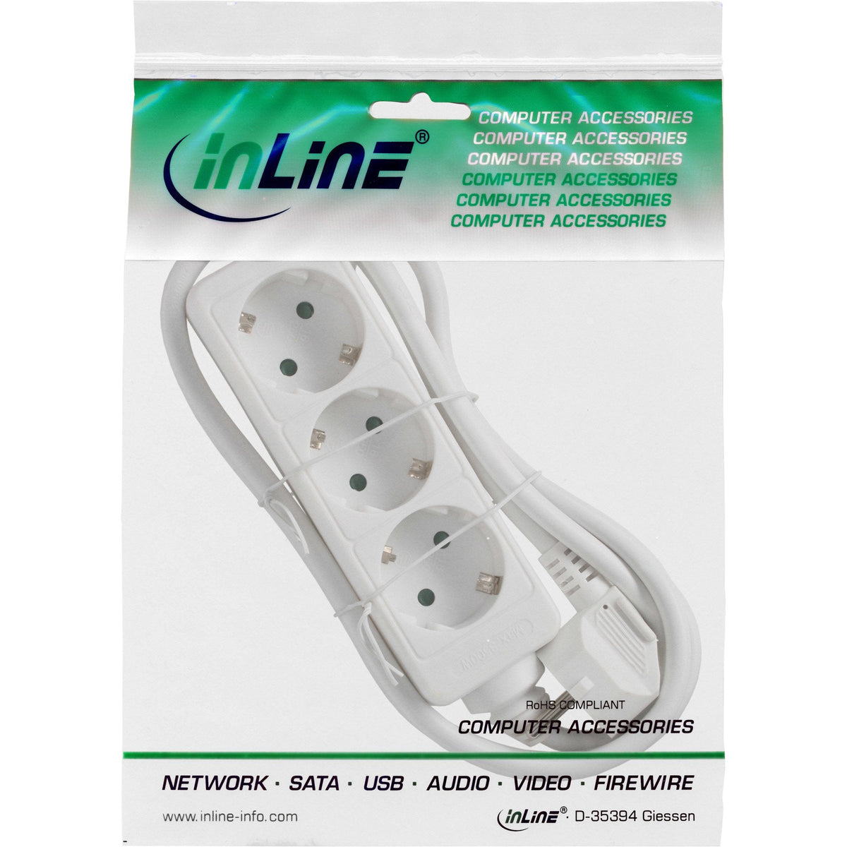 Inline Regleta 3 Tomas 3x Tipo F Con Seguridad Para Niños Blanco 3m