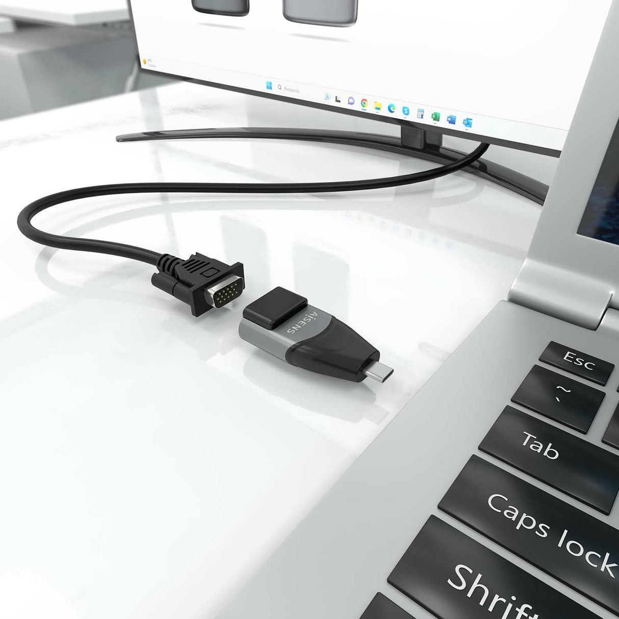 Aisens Adaptador Conversor Aluminio Usb-C A Vga, Usb-C/M-Hdb15/H, Gris