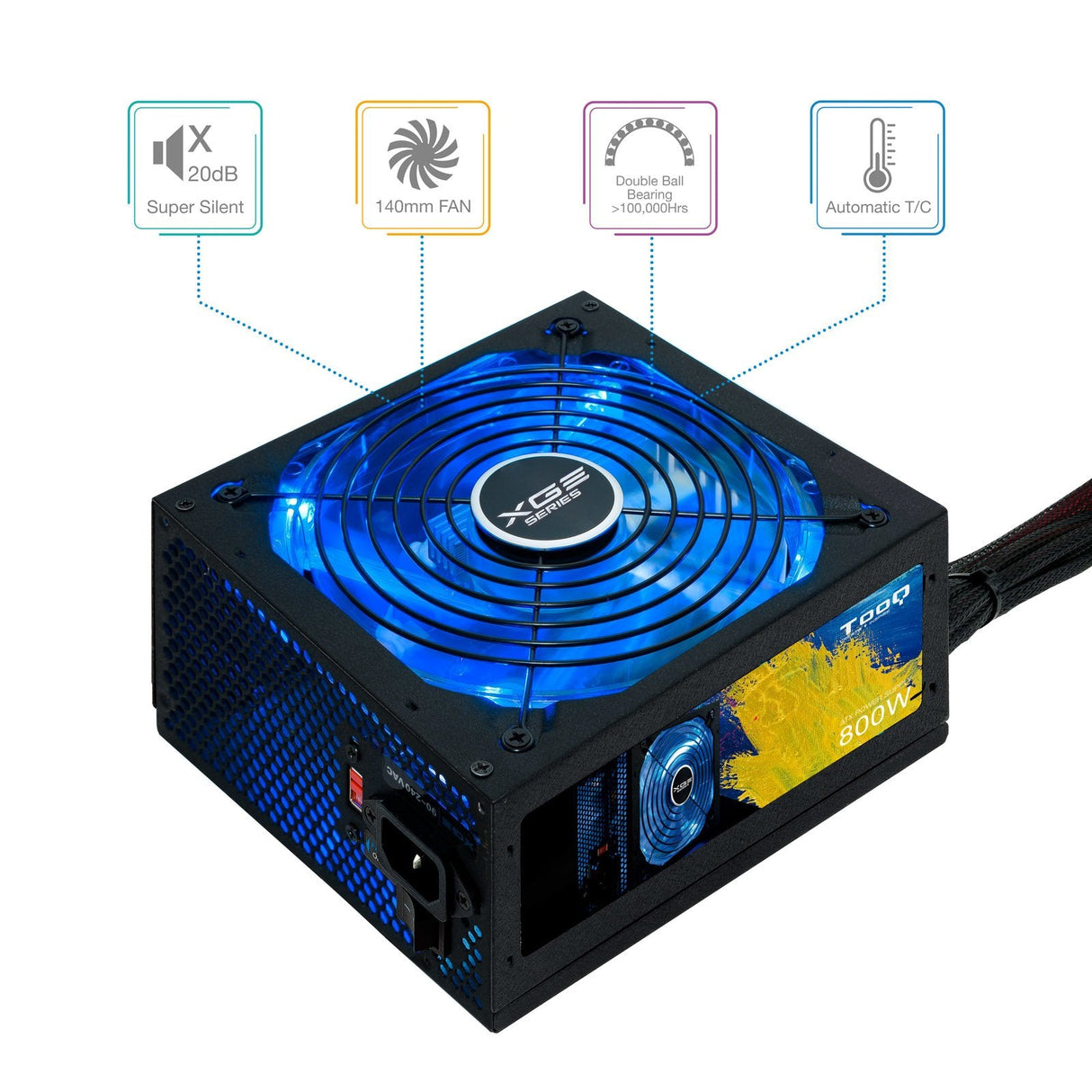 Tooq Xge Ii Fuente De Alimentacion Gaming 800w Atx 2.3 12v - Pfc Activo - Certificacion 80 Plus Bronze - Ventilador