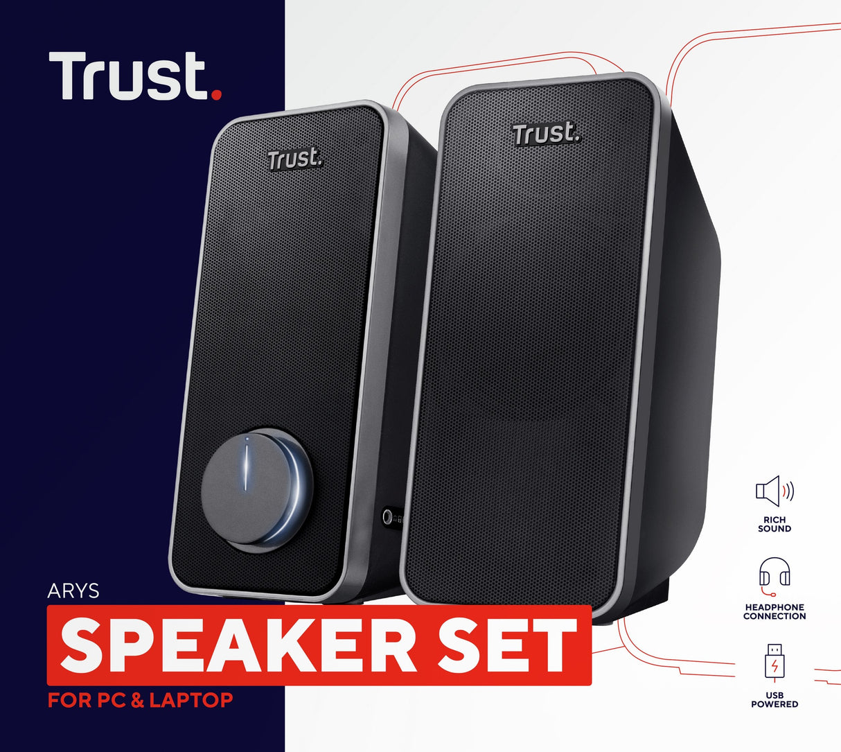 Trust Altavoces 2.0 Arys 14w Rms Control De Volumen Conexion Auriculares Entrada De Linea Alimentacion Usb Color Negro