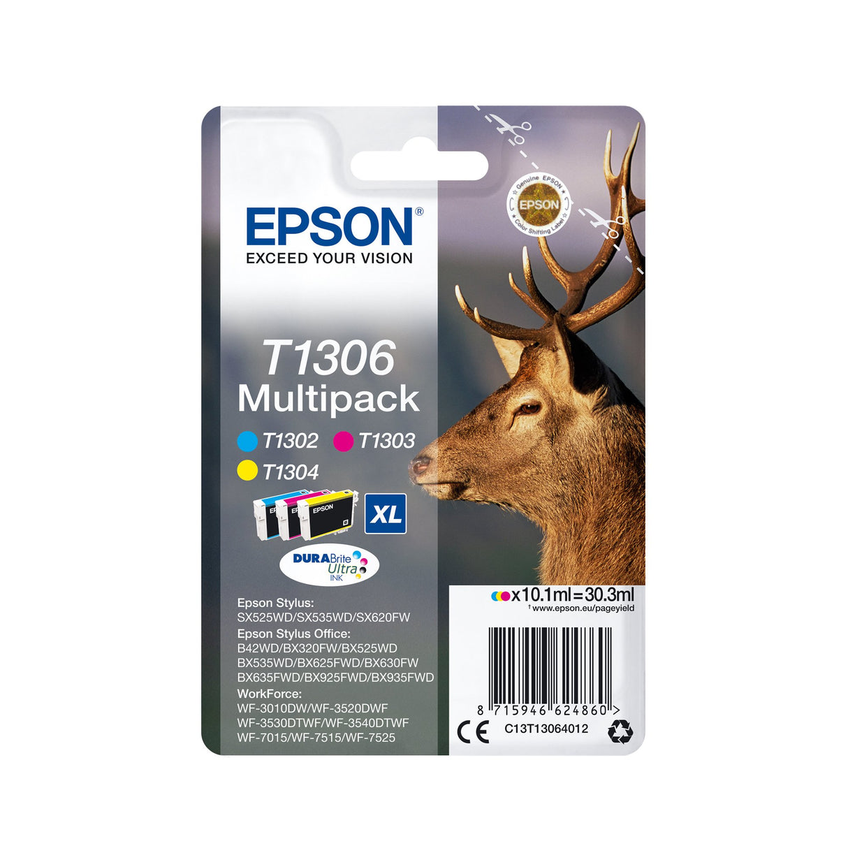 EAN 8715946607481 - Epson Stag T1306 cartucho de tinta 3 pieza(s) Original Alto rendimiento (XL) Cian, Magenta, Amarillo imagen 2