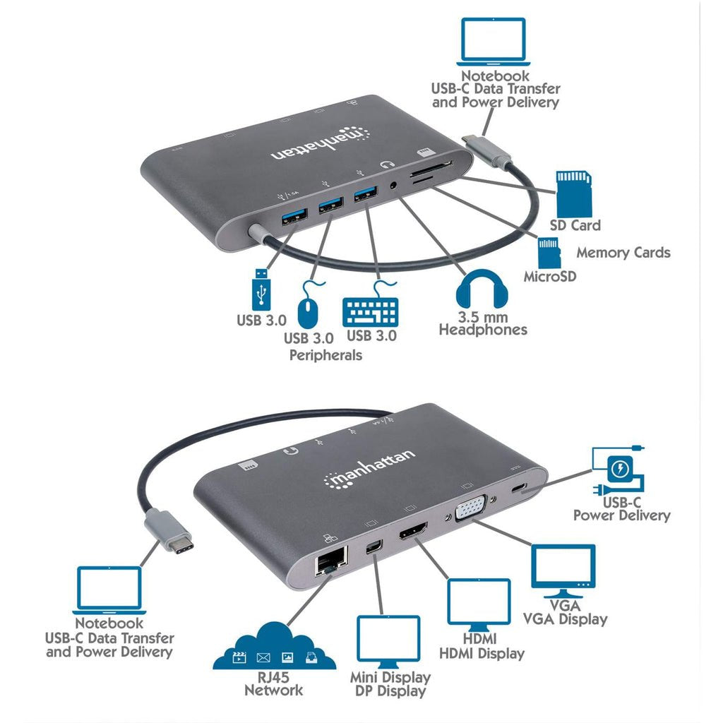 EAN 0766623152808 - Manhattan 152808 base para portátil y replicador de puertos Alámbrico USB 3.2 Gen 1 (3.1 Gen 1) Type-C Pl imagen 10