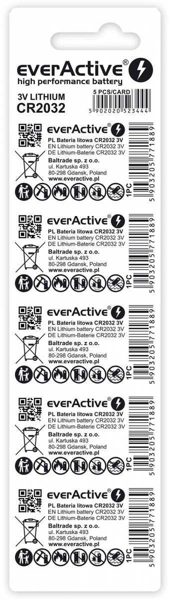 Everactive Baterías De Litio Cr2032 Blister - 5 Piezas.