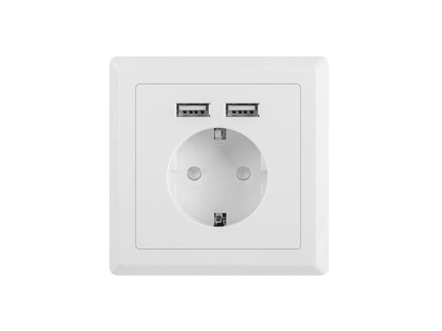 Roseta De Pared Lanberg Ac-Ws01-Usb2-F Con Toma Schuko 16a Y 2 Puertos Usb 2.1a Color Blanco