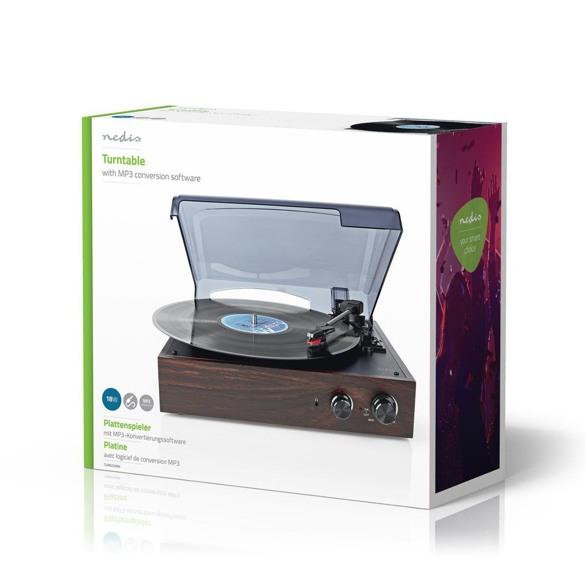 Nedis Tocadiscos 33  45  78 Rpm  18 W Conversión A Mp3  Abs  Mdf  Marrón