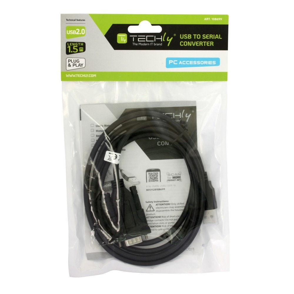 Techly Idata Usb2-Ser-1a Convertidor Usb A Rs232/Db9 M/M Con Cable De 1.5m Polybags