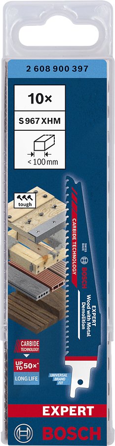 Hoja De Sierra De Sable Bosch Professional Expert 'Demolición De Madera Con Metal' S 967 Xhm, 10 Unidades, Longitud 150 Mm 2608900397