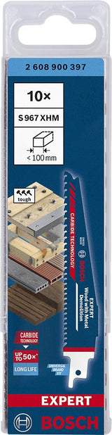 Hoja De Sierra De Sable Bosch Professional Expert 'Demolición De Madera Con Metal' S 967 Xhm, 10 Unidades, Longitud 150 Mm 2608900397
