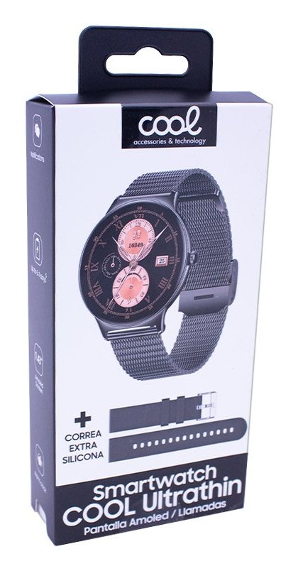 Smartwatch Cool Ultrathin + 2 Correas (Amoled, Llamadas, Ultrafino) Negro